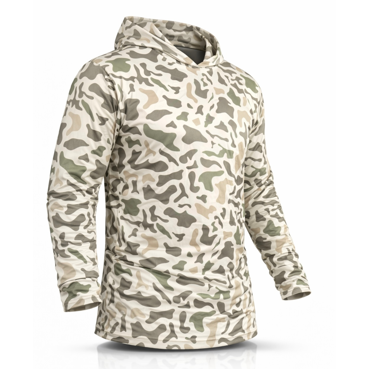 Marsh Camo hooded fishing shirt designed for offshore and coastal use