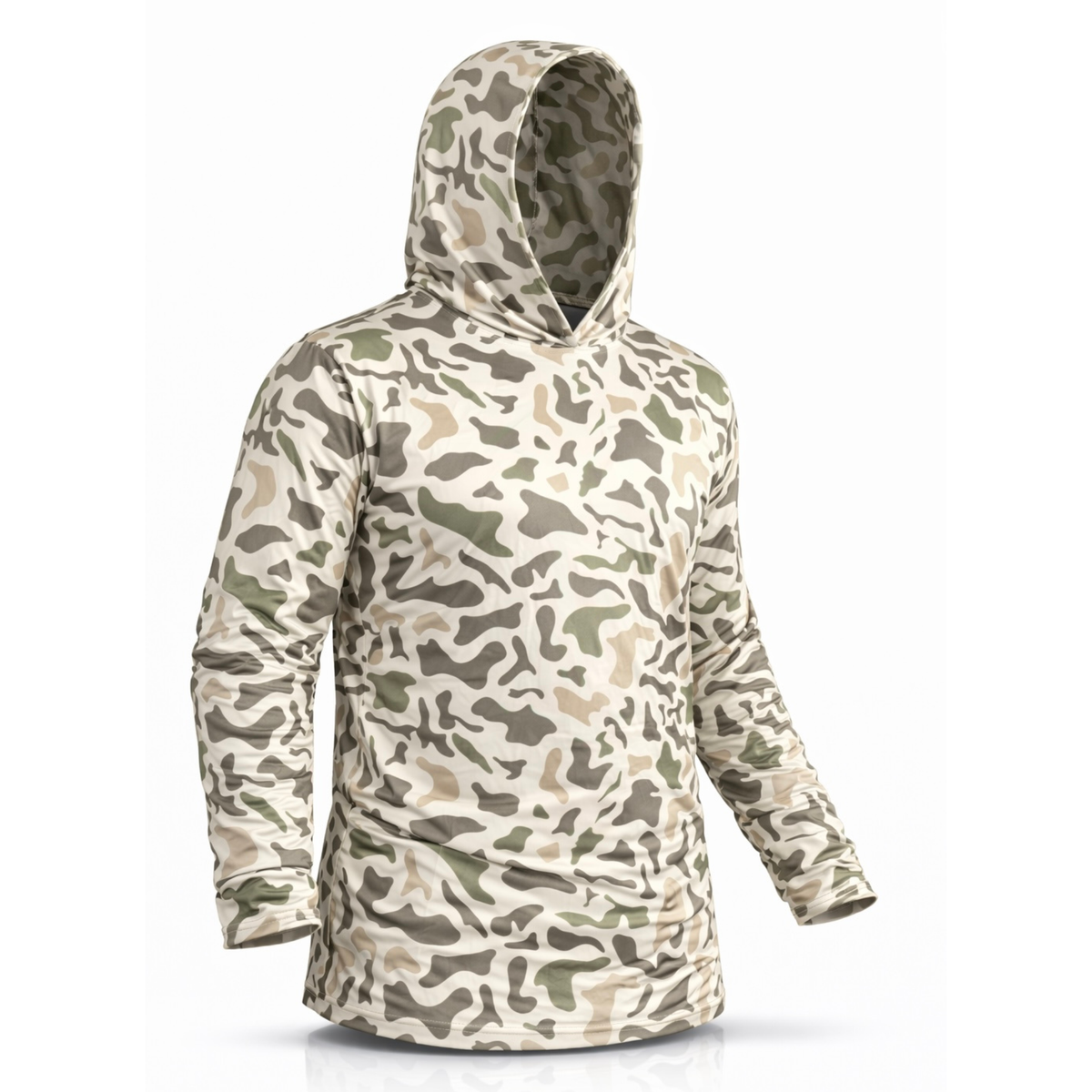 Lightweight Marsh Camo performance hoodie with moisture-wicking fabric
